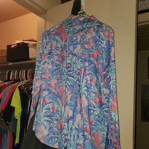 Talbots Blue and Pink Floral Blouse